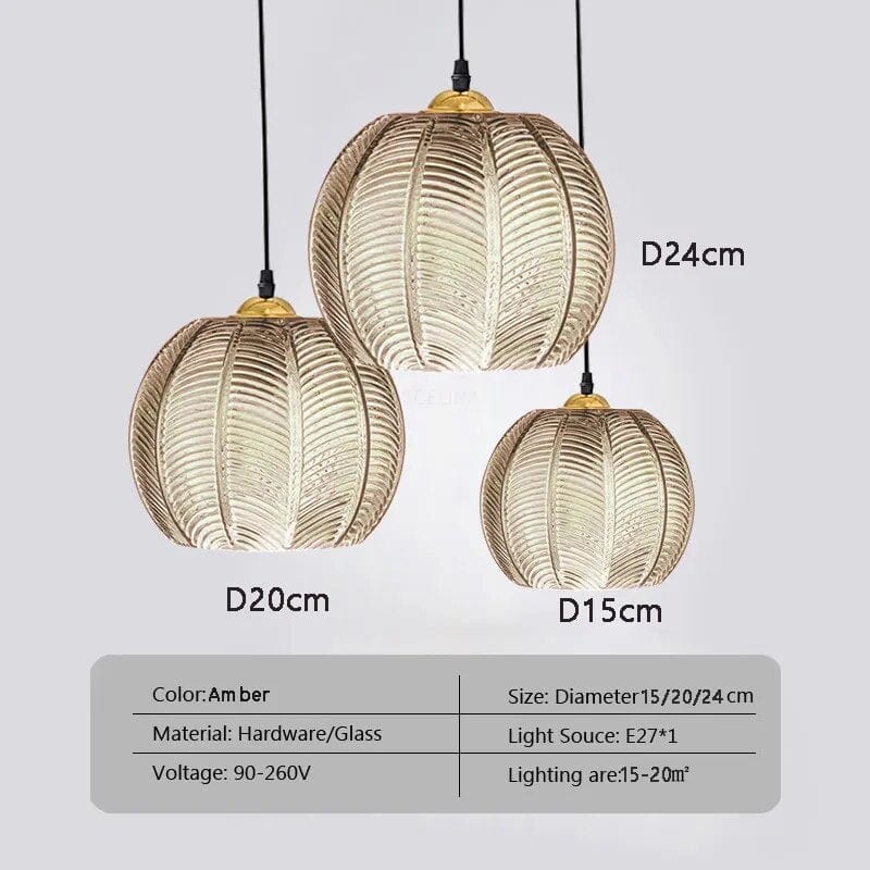 Suspension en verre Feuilles Vertes | Marco Lucetti LPL131 Ambre 3H / Pas de bulle