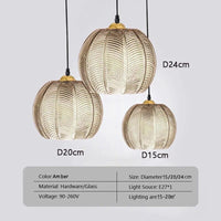 Suspension en verre Feuilles Vertes | Marco Lucetti LPL131 Ambre 3H / Pas de bulle