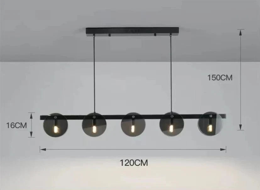 Suspension en verre noir contemporain | Marco Lucetti L 120cm / Blanc froid