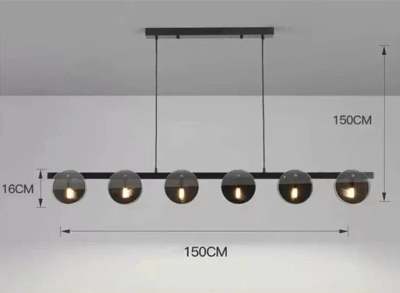 Suspension en verre noir contemporain | Marco Lucetti L150cm / Blanc froid