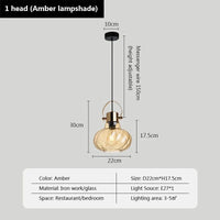 Suspension en verre nordique design pour un loft branché | Marco Lucetti 1 tête Ambre / Blanc chaud