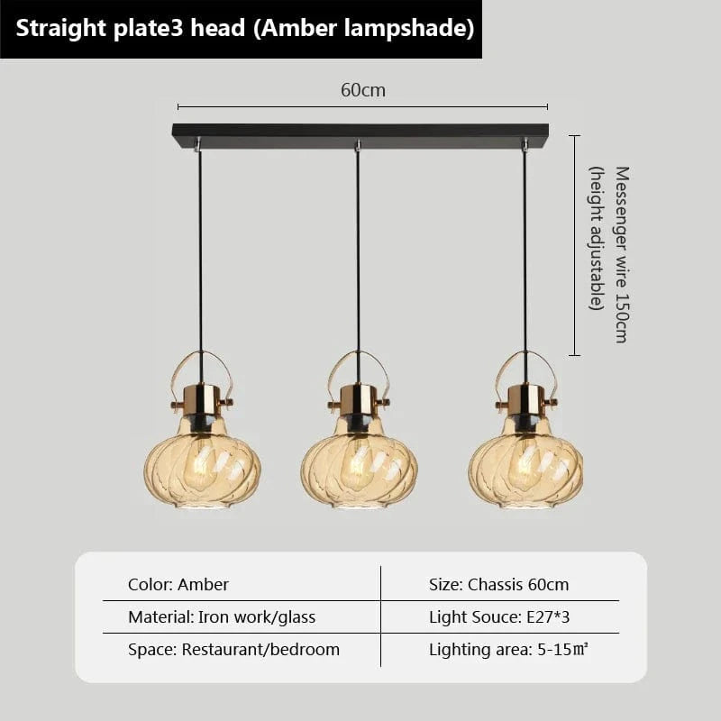 Suspension en verre nordique design pour un loft branché | Marco Lucetti 3 têtes Ambre-D / Lumière naturelle