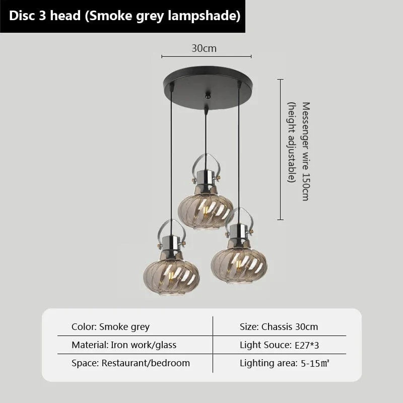 Suspension en verre nordique design pour un loft branché | Marco Lucetti 3 têtes Gris fumée-A / Blanc froid