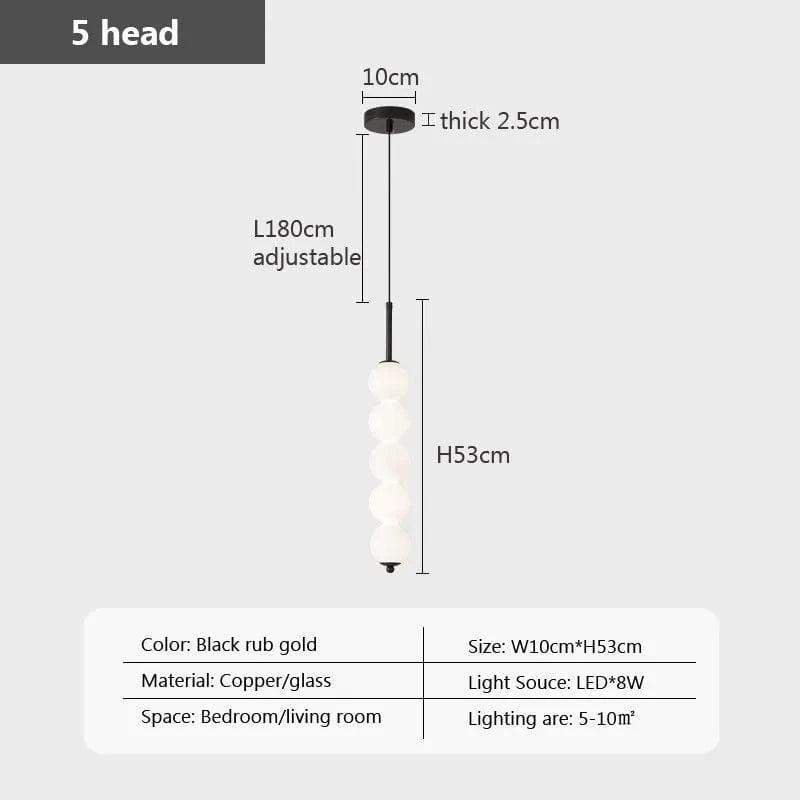 Suspension en verre nordique LED cuivre - Collection Lumina | Marco Lucetti LPL114 Noir 5H / Blanc froid