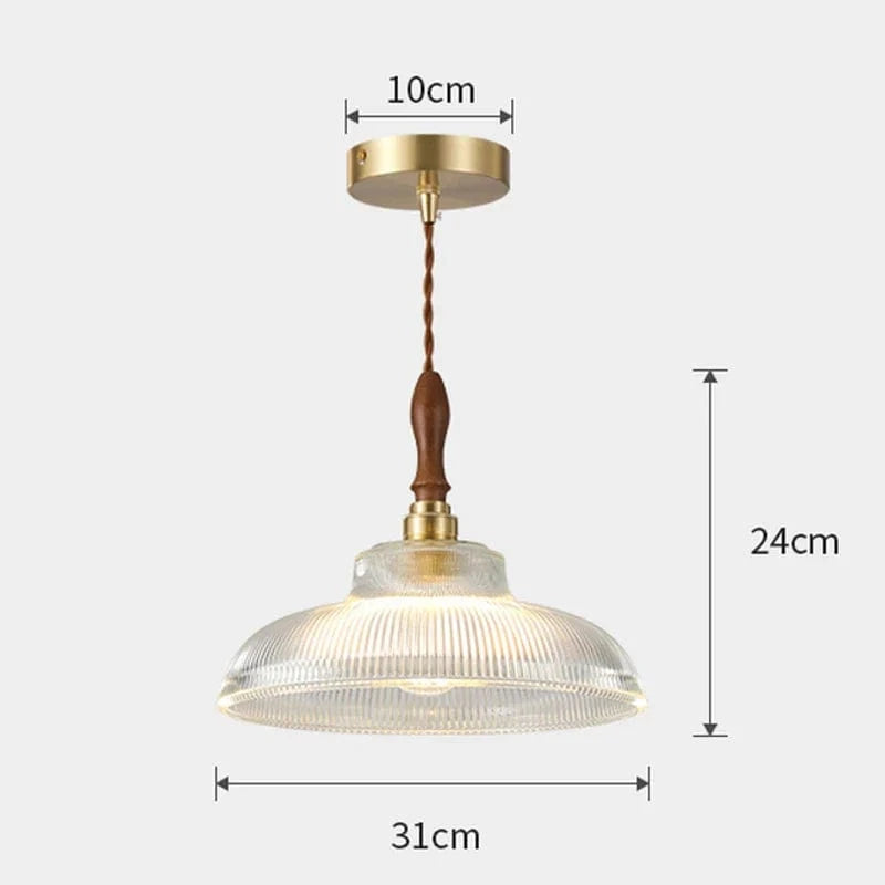 Suspension en verre pour salle à manger - Lustre d'îlot de cuisine moderne en cuivre et bois - Art Luminaire Suspension E27 | Marco Lucetti