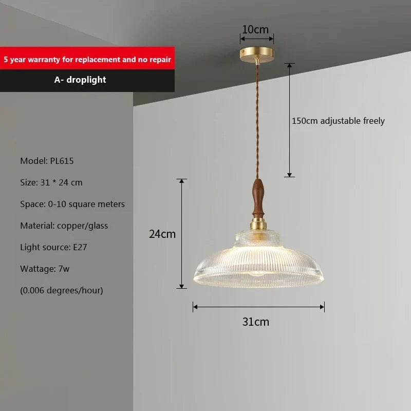 Suspension en verre pour salle à manger - Lustre d'îlot de cuisine moderne en cuivre et bois - Art Luminaire Suspension E27 | Marco Lucetti Style-A / Blanc chaud