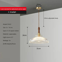 Suspension en verre pour salle à manger - Lustre d'îlot de cuisine moderne en cuivre et bois - Art Luminaire Suspension E27 | Marco Lucetti Style-A / Blanc chaud