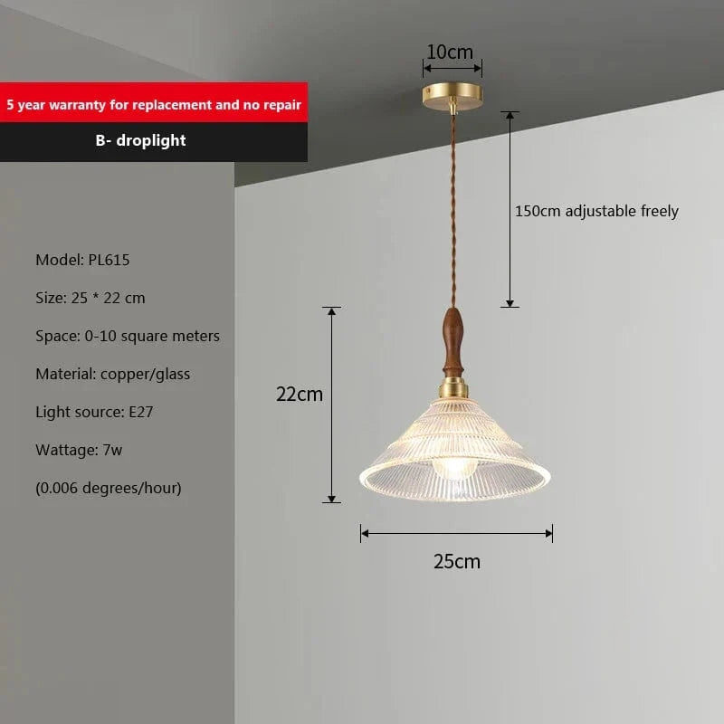 Suspension en verre pour salle à manger - Lustre d'îlot de cuisine moderne en cuivre et bois - Art Luminaire Suspension E27 | Marco Lucetti Style-D / Blanc chaud