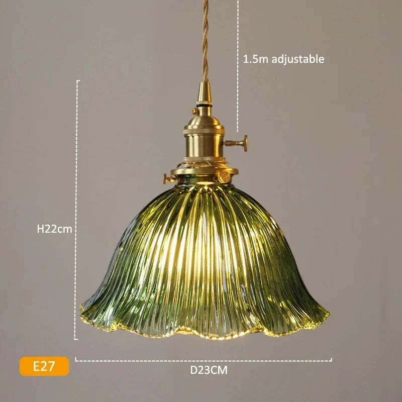 Suspension en verre vert foncé - Éclairage rétro en laiton | Marco Lucetti F