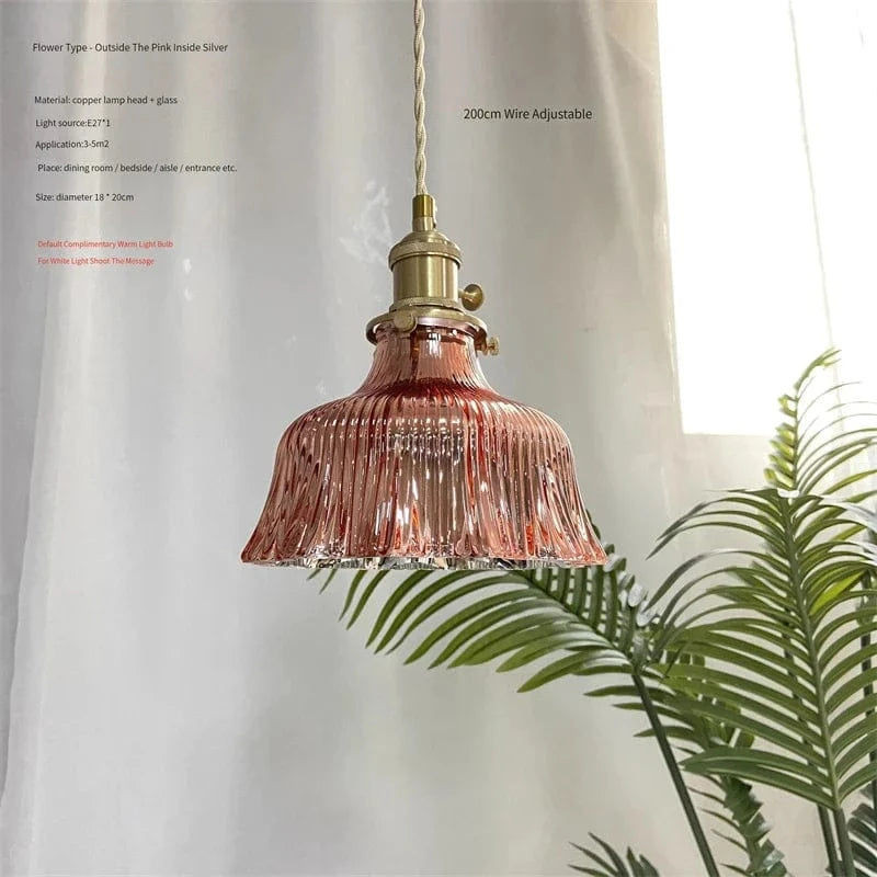 Suspension en verre vert scandinave - Design Nordique | Marco Lucetti Fleur rose argent / 4W (Max100W)