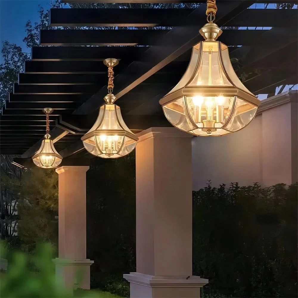 Suspension extérieure Style américain Rustique en cuivre plein Étanche pour Villa Porche Solarium/Couloir/Balcon Pavillon Pavillon Lampe en Laiton | Marco Lucetti