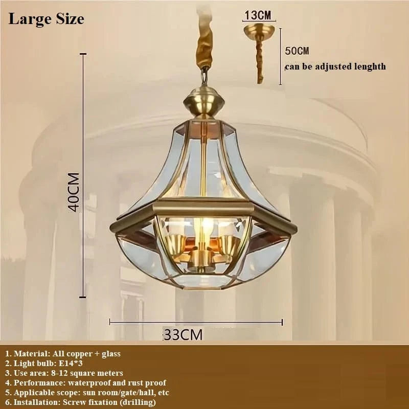 Suspension extérieure Style américain Rustique en cuivre plein Étanche pour Villa Porche Solarium/Couloir/Balcon Pavillon Pavillon Lampe en Laiton | Marco Lucetti Grand