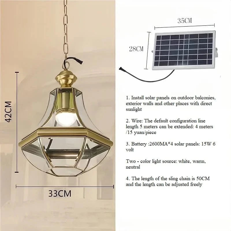 Suspension extérieure Style américain Rustique en cuivre plein Étanche pour Villa Porche Solarium/Couloir/Balcon Pavillon Pavillon Lampe en Laiton | Marco Lucetti Solaire