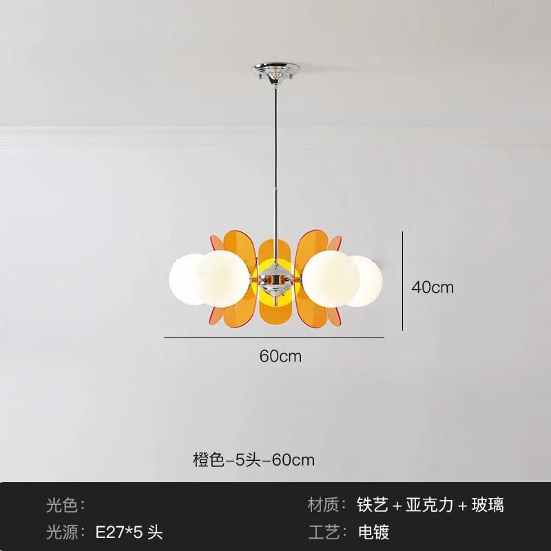 Suspension Haricots Brillants | Marco Lucetti Orange 5 têtes / Blanc froid