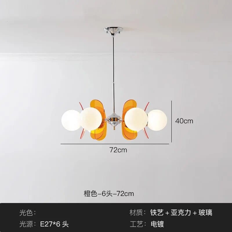 Suspension Haricots Brillants | Marco Lucetti Orange 6 têtes / Blanc froid