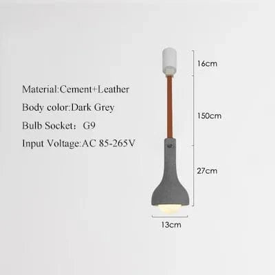 Suspension industrielle cuir & ciment rétro décoratif | Marco Lucetti B-2 / Chaud 3000K / CHINE