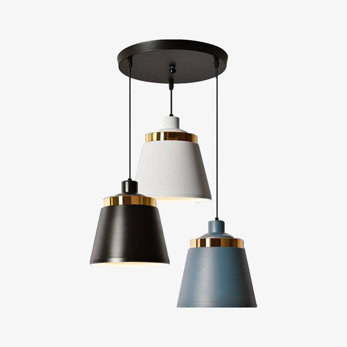 Suspension industrielle design colorée avec support doré. | Marco Lucetti