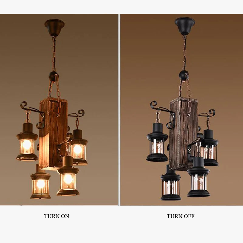 Suspension industrielle en bois et verre - Collection Lumino