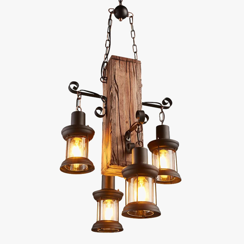 Suspension industrielle en bois et verre - Collection Lumino