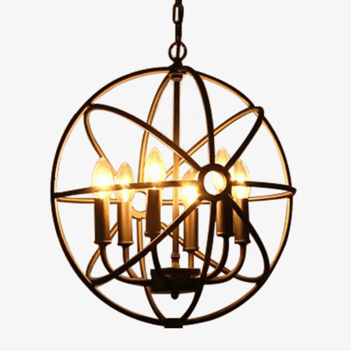 Suspension industrielle en métal avec lampes en cage circulaires. | Marco Lucetti