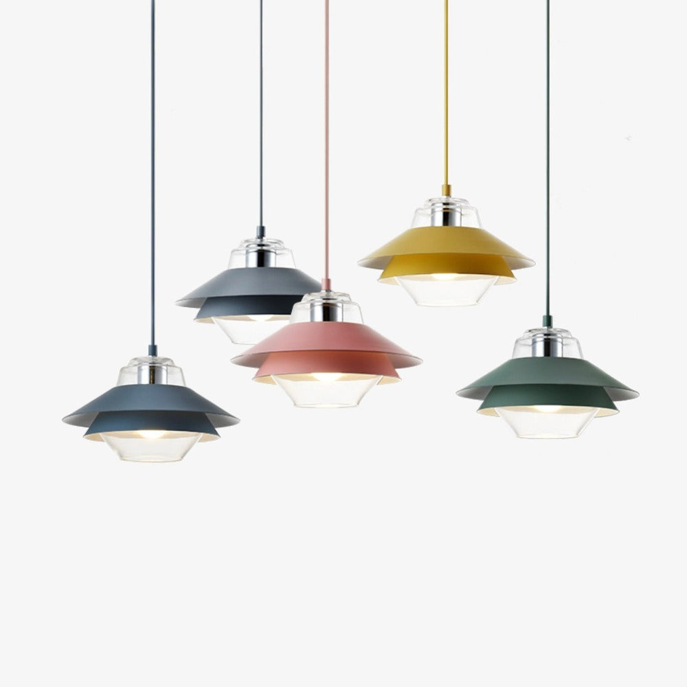 Suspension LED industrielle double abat-jour coloré - Armel