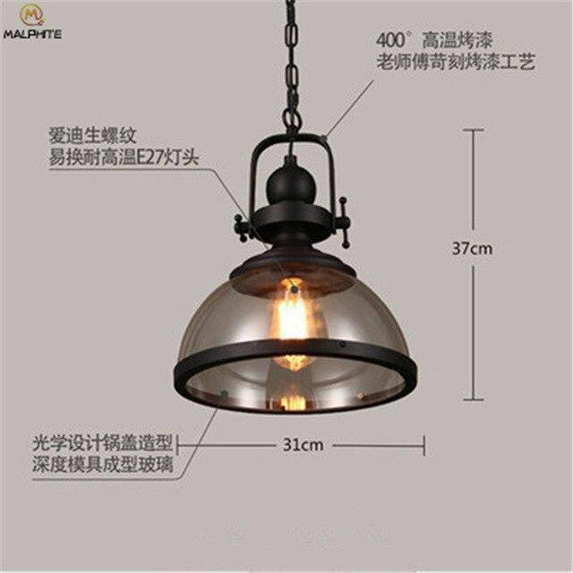 Suspension industrielle LED Rétro en verre et métal noir | Marco Lucetti