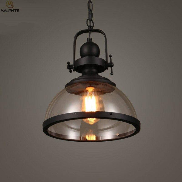 Suspension industrielle LED Rétro en verre et métal noir | Marco Lucetti