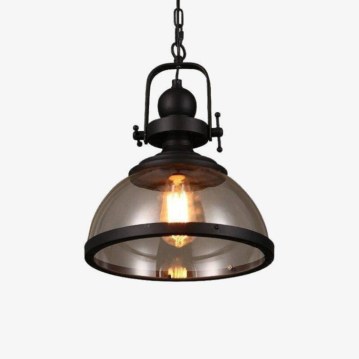 Suspension industrielle LED Rétro en verre et métal noir | Marco Lucetti