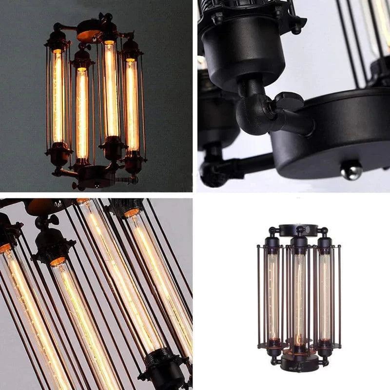 Suspension industrielle Loft 8 têtes Steampunk Américain - Café Salle à Manger - Chaîne de Fer - Vintage | Marco Lucetti
