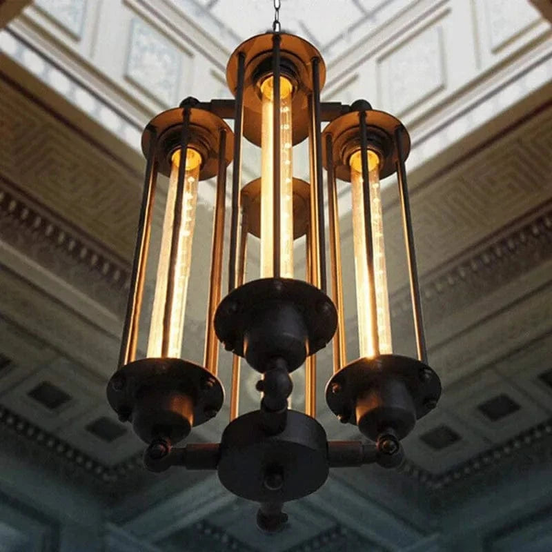 Suspension industrielle Loft 8 têtes Steampunk Américain - Café Salle à Manger - Chaîne de Fer - Vintage | Marco Lucetti
