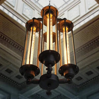 Suspension industrielle Loft 8 têtes Steampunk Américain - Café Salle à Manger - Chaîne de Fer - Vintage | Marco Lucetti