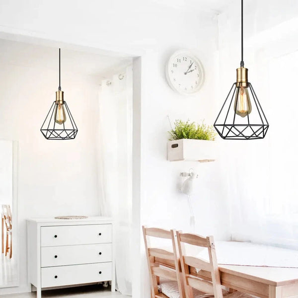 Suspension industrielle Vintage en Cage de Fer Art Diamant Pyramide pour Maison et Salon | Marco Lucetti