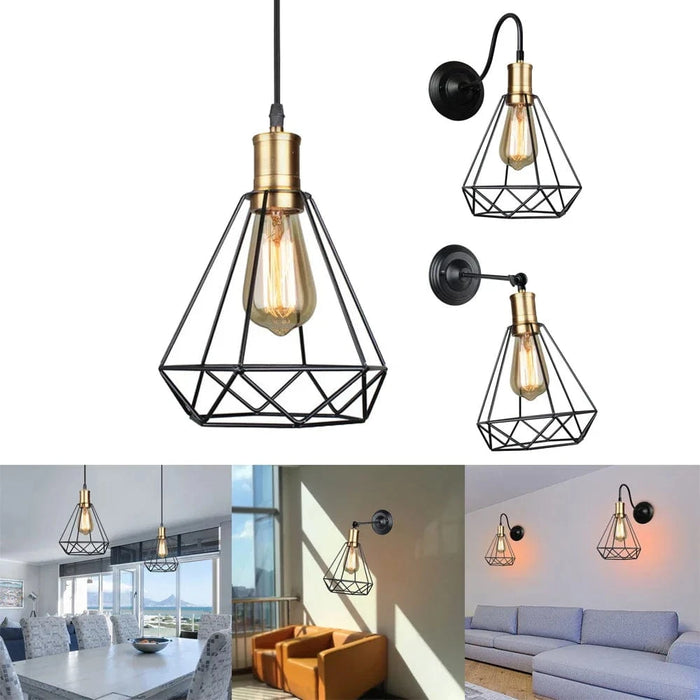 Suspension industrielle Vintage en Cage de Fer Art Diamant Pyramide pour Maison et Salon | Marco Lucetti