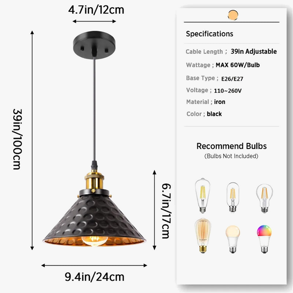 Suspension industrielle Vintage en Fer Noir - Idéale pour Loft