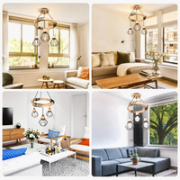 Lustre nordique à suspension industrielle en bois avec 3 têtes  pour chambre salon cuisine