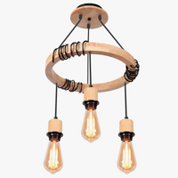 Lustre nordique à suspension industrielle en bois avec 3 têtes  pour chambre salon cuisine