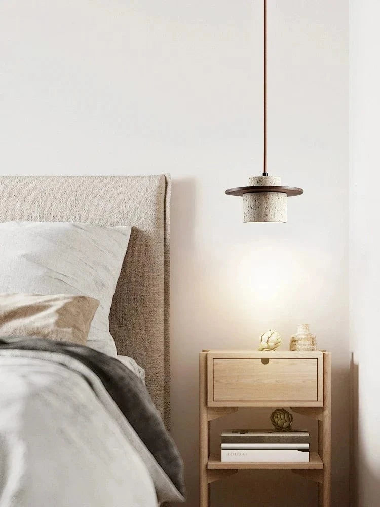 Suspension Japon-LED vintage en pierre et bois | Marco Lucetti