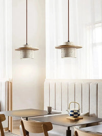 Suspension Japon-LED vintage en pierre et bois | Marco Lucetti