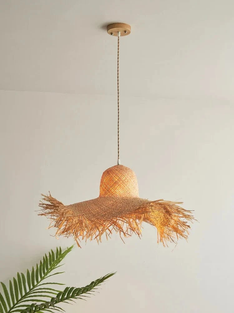 Suspension japonaise artisanale en forme de chapeau de paille vintage | Marco Lucetti D52cm