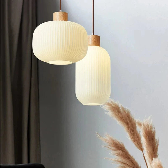 Suspension japonaise en bois et verre - Élégance authentique | Marco Lucetti