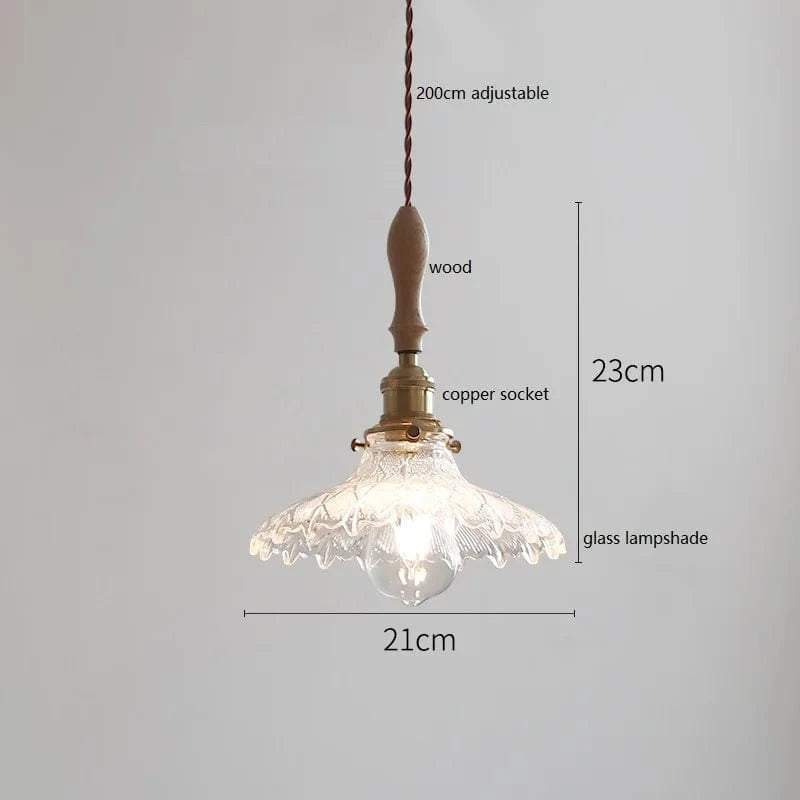 Suspension japonaise en céramique et bois de frêne vintage | Marco Lucetti Verre / 4W (Max100W)