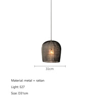 Suspension japonaise en rotin wabi-sabi avec éclairage LED | Marco Lucetti Noir D31cm / Lumière neutre