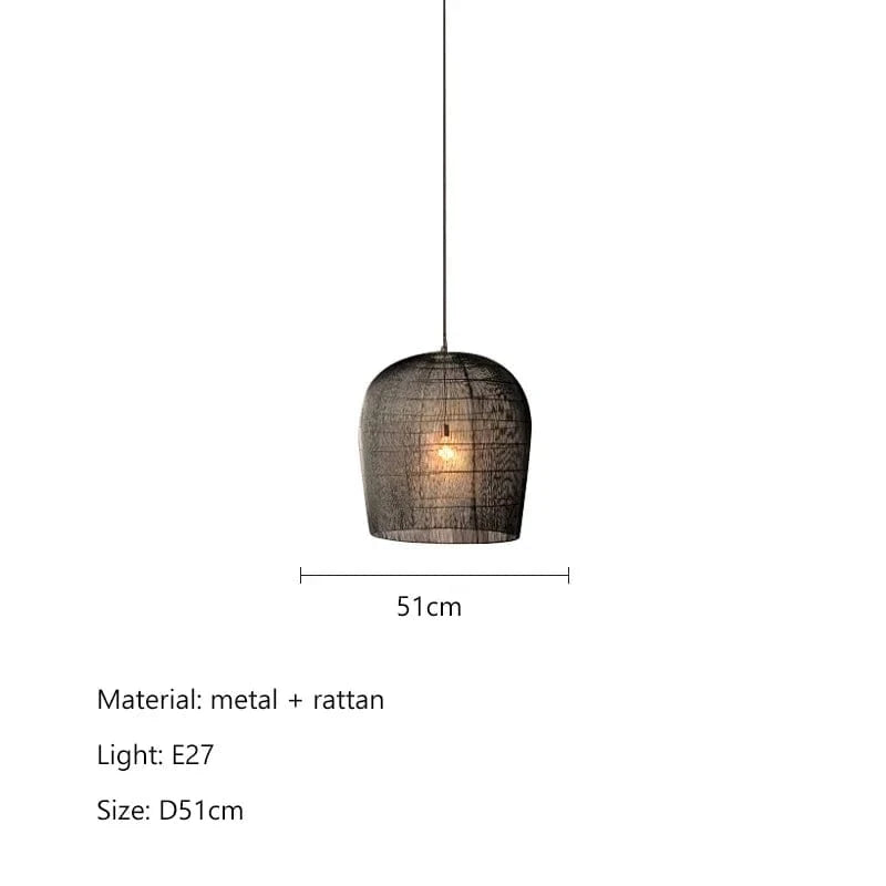 Suspension japonaise en rotin wabi-sabi avec éclairage LED | Marco Lucetti Noir D51cm / Lumière neutre