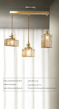 Suspension japonaise vintage en verre et laiton LED | Marco Lucetti Ambre-ABC Long / Blanc froid