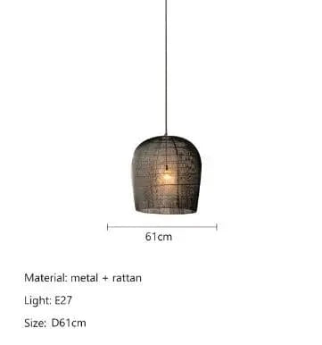 Suspension japonaise Wabi Sabi en rotin artisanal | Marco Lucetti Noir D61cm / Blanc froid