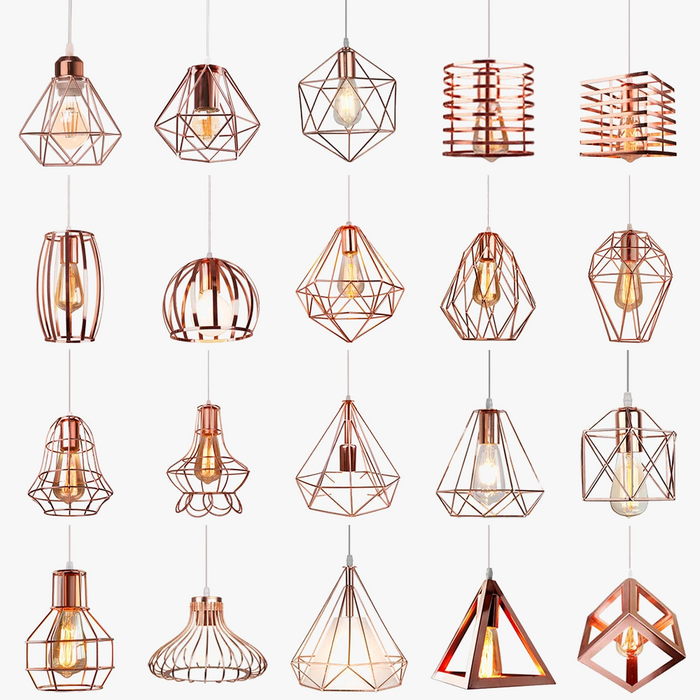 Lampe de suspension suspendue en cage en fer Loft Moderne - Or Rose