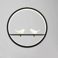 Suspension LED Birdy Circle - Noir ou Blanc | Marco Lucetti 30cm - 2 oiseaux / Noir / Chaude