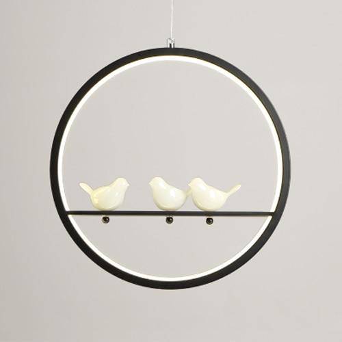 Suspension LED Birdy Circle - Noir ou Blanc | Marco Lucetti 30cm - 3 oiseaux / Noir / Chaude