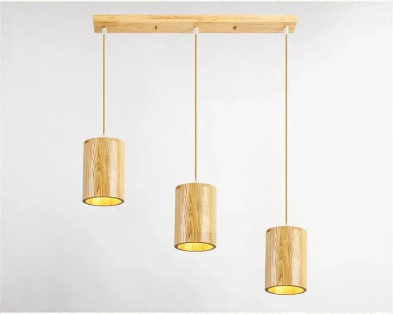 Suspension Led Bois Nordique pour Cuisine et Bar | Marco Lucetti 3 têtes A / Sans ampoule