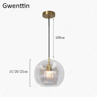 Suspension LED Boule Verre & Tige Dorée - Style Moderne | Marco Lucetti